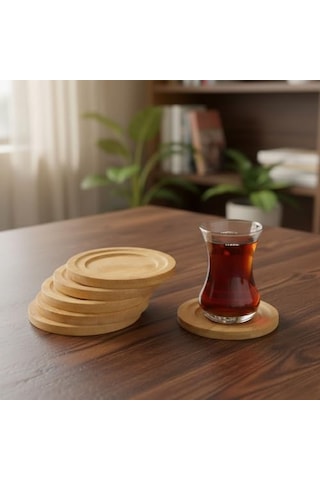 Deconox Bambu Yuvarlak Çay Tabağı Bardak Altlığı 6'li Set, Dekoratif Bambu Altlık Çok Renkli