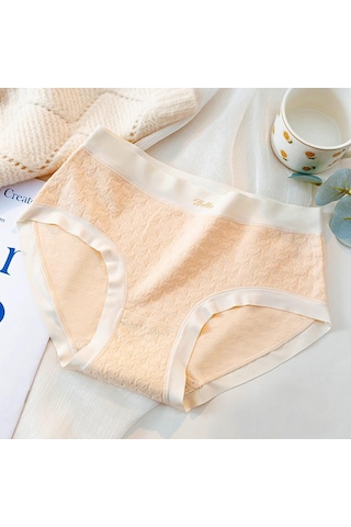 Badem Traceless Lace Nefes Alabilir Kadın Orta Bel Külot Kadın Yumuşak Ve Nazik Moda İç Çamaşırı Açık Bej