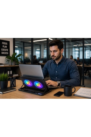 Lenovo Ideapad 5 14'' Uyumlu Çift Fanlı Laptop Soğutucu Stand Telefon Standlı, 2 Usb Hub