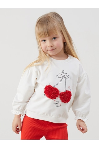 LC Waikiki Lcw Baby Ekru Bisiklet Yaka Kiraz Baskılı Kız Bebek Sweatshirt Ve Tayt 2'li Ecru