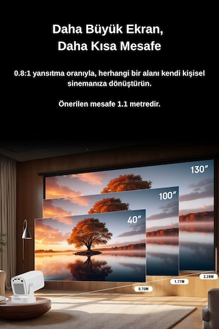 Wearfitpro Hy260 Pro 1080p Ultra 4k Kısa Mesafeli Projeksiyon Cihazı Android Wifi Otomatik Odaklı Projektör