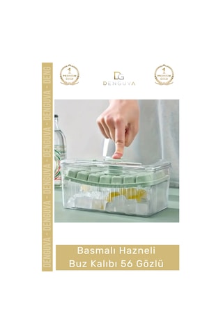 Premium Dayanıklı Bpa İçermeyen Düğmeli Basmalı Çift 56'lı Buz Küpü Kalıbı Kullanışlı Saklama Kutulu Çok Renkli