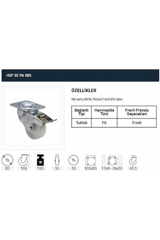 Frenli Dönerli Tablalı Servis Tekeri Polyemid 80 Mm Uygur 2 Ad