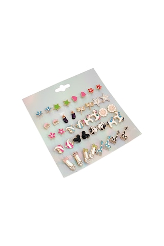 Chavin Çocuk Genç 20 Çift Mineli Figür Küpe Seti Er13 Çok Renkli