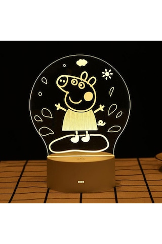 Neevoyu Usb Dokunmatik 3 Renkli 3d Profil Akrilik Led Kucuk Gece Lambasi - Ev Dekoru Icin Kartun Canli Hayvan Desenli Domuz Peppa Seçenekli Beyaz