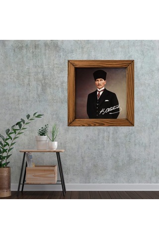 Ahşap Çerçeveli Atatürk Portresi Seramik Tablo 29x29cm Model 1