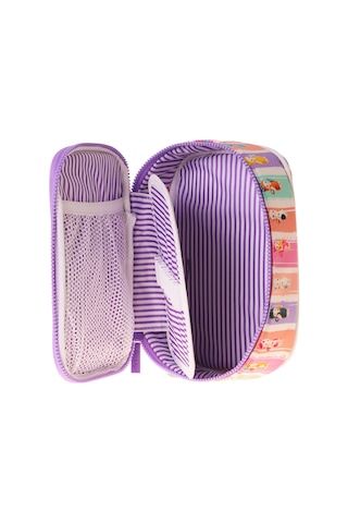 Kaukko Kids Cat Life Baskılı Mor - Krem Kız Çocuk Organizer Kalem Çantası - Kalemlik - L5296