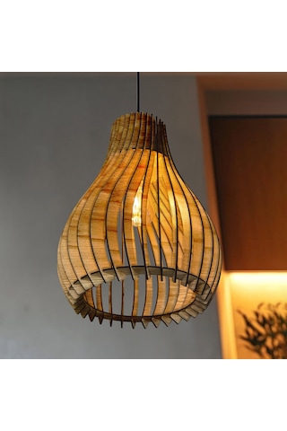 Vialux Modern Ahşap Bohem Rustik Avize Tekli Sarkıt Lamba Modena Çok Renkli