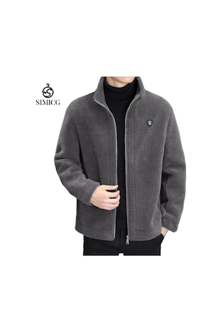 Erkek Kışlık Polar Astarlı Ceket, Sonbahar Ve Kış Kalınlaştırılmış Sıcak Günlük Giyim, Erkek Dış Giyim Gri