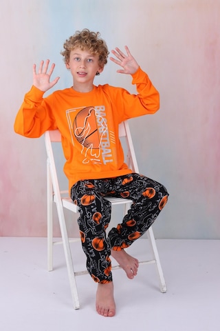 Yeni Sezon Erkek Çocuk Gez Garson Basketball Uzun Kollu Pamuk İnterlok Pijama Takımı 5154-turuncu Turuncu