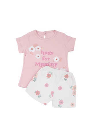 Bebegen Kız Bebek Ekru Pembe Hugs For Mommy Çiçek Baskılı Şortl 2'li Takım