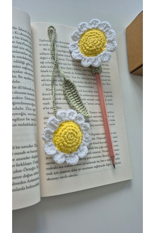 Papatya Amigurumi Set Kitap Ayracı Kalem Süsü Kalem Başlığı Hediyelik