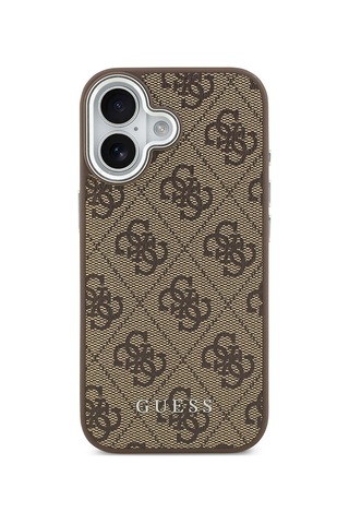 Apple Uyumlu iPhone 17 Kılıf Guess Lisanslı M-safe Şarj Özellikli 4g Klasik Yazı Logolu Kapak Kahverengi Kahverengi