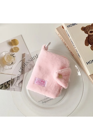 Elmpaly Pembe Zarif Peluş Kız Cüzdanı Fermuarlı Anahtarlık Askılı Kelebek Fiyonk Detaylı