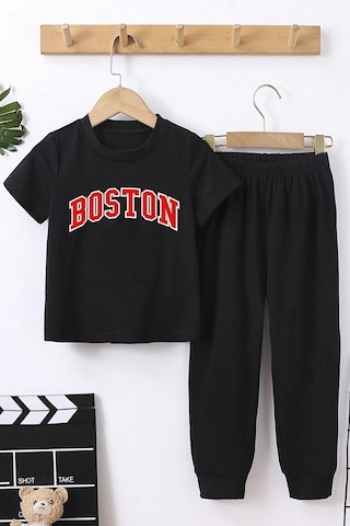 Uyguntarz Çocuk Boston Alt - Üst Eşofman Takımı Siyah