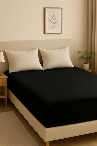 5 Adet Battal Boy Düz Pamuklu Çift Kişilik 200 X 200 Cm Lastikli Penye Çarşaf Siyah-beyaz