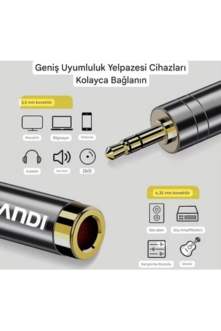 Riksoin 3.5mm To 6.5mm Ses Jack Çevirici Dönüştürücü Adaptör Hifi