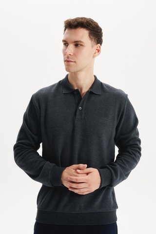 AR-MA Arma Erkek Regular Fit Selanik Kumaş Polo Yaka Sweatshirt Düğmeli, Pamuk Polyester Karışımlı %65 Pamuk %35 Polyester K30564699102 Gri
