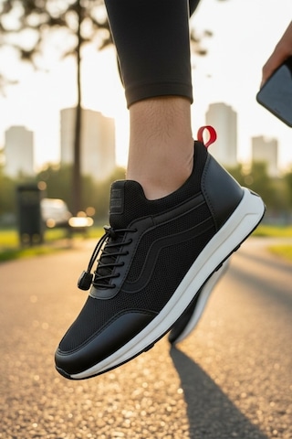 Enoch Erkek Günlük Spor Ayakkabı Klasik Dalga Şeritli Sneaker Rahat Kalıp Yürüyüş Modeli Siyah - Beyaz
