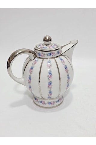 F. Legrand Limoges Çiçek Desenli Porselen Çay Kahve Demliği Çok Renkli
