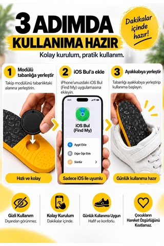 Çocuk Takip Tabanlığı İos Ve Android Uyumlu Akıllı Gizli Takip Cihazı Ortopedik Tabanlık