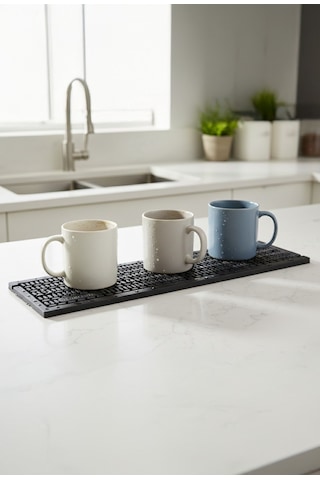 Zq Polimer 40x12 Cm Kauçuk Bar Mat, Bulaşık Kurutma Matı, Tencere Altlığı, Cam Kenarı Saksı Altlığı Siyah