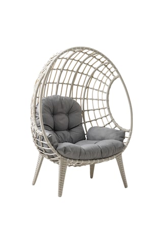 Egg Chair Tekli Rattan Bahçe Koluğu Rehome Minderli Oval Lounge Beyaz