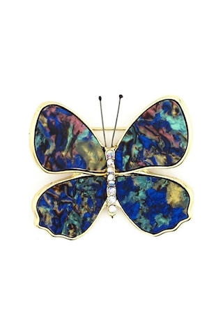 Solfera Renkli Kanatlı Kelebek Parlak Zirkon Taşlı Rozet Broş Rz158