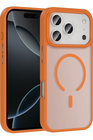 Vendas Apple iPhone Uyumlu 17 Pro Kılıf M-safe Şarj Özellikli Mat Arka Yüzey Zore Sio Kapak +lens +ekran Koruyucu Turuncu