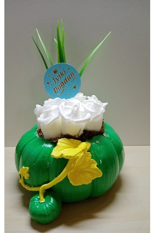 Doğum Günü Hediyesi İyi ki Doğdun Yazılı Beyaz Güllü Yapay Çiçek