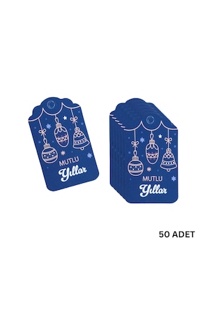 Yılbaşı Mutlu Yıllar Yazılı Hediye Etiketi, Delikli, Küre Desenli