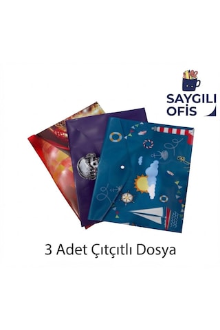 Saygılıofis Çıtçıtlı Zarf Dosya 3 Adet Erkek Çocuk Karışık Desenleri A4 Çıt Çıtlı