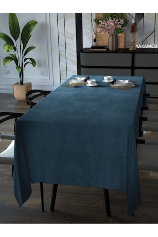 Güvercin Mavisi Kadife Dokulu Masa Örtüsü Dertsiz Velvet Touch Serisi Güvercin Mavisi