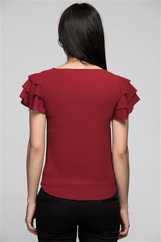 Cotton Mood Cottonmood 7222201 Kobe Fırfırlı Kısa Kol Bluz Bordo - M