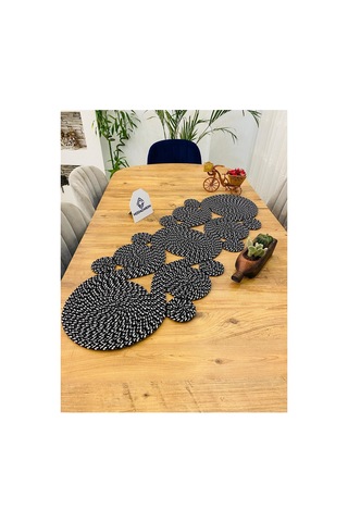 Jüt, Hasır,sarmal Model, Dekoratif Masa Örtüsü, Runner 40x110 Cm, Sehpa Örtüsü, Bohem Tarzı Siyah Beyaz Kırçıl Siyah Beyaz Kırçıl