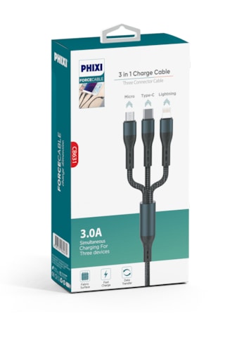 Phixi Cb631 Örgülü Ve Güçlendirilmiş Çoklu Şarj Ve Data Kablosu