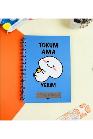 Kişiye Özel Tokum Ama Yerim Tasarımlı Konuşan Ajanda Mavi