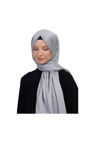 Çift Taraflı Düz Jakar Şal Parlak & Mat Dokulu, Özel Gün Şalı, Düz Renk Açık Gri