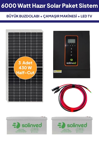 6 Kw 6000 Watt Güneş Enerjisi Hazır Solar Paket Sistem - Half Cut Güneş Panelli