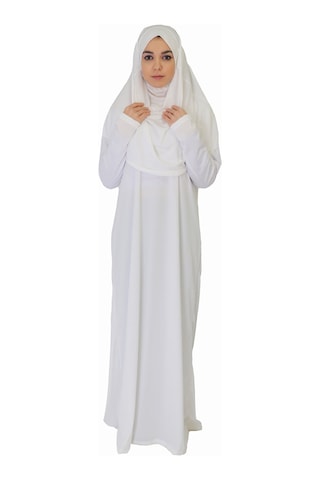 Beyaz Fermuarsız Namaz Elbisesi Beyaz