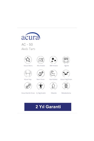 Acura Ac-50 Ce Onaylı Yağ, Su, Kas Ve Kilo Ölçer Akıllı Tartı