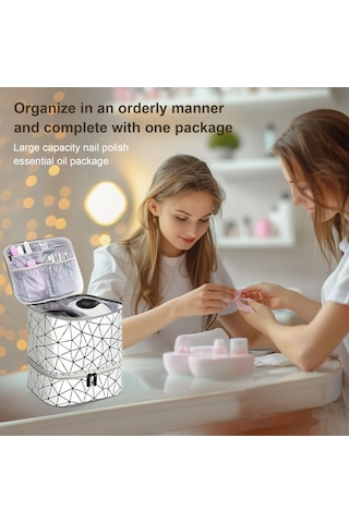 Reedark Çift Katmanlı Taşınabilir Tırnak Bakım Çantası - 30 Oje Şişesi Kapasiteli, Su Geçirmez Pu Kumaş Gümüş