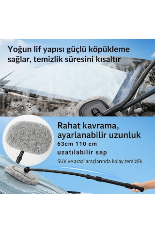 Coofbe 3 Kademe Geniş Ağız Teleskopik Mikrofiber Araç Yıkama Fırçası Kuru Islak Oto Yıkama Fırçası 1 Adet