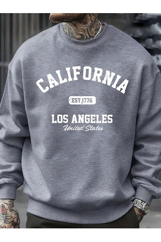 Startmore Tarzsokak Kaliforniya Los Angeles Baskılı Sweatshirt Erkek Sokak Modası Spor Tişörtü Sonbahar Büyük Bed Gri