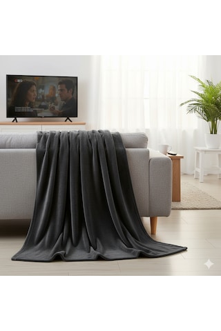 Peluş Tek Kişilik Battaniye Welsoft Battaniye Tv Battaniyesi Polar Battaniye Süper Yumuşak Antrasit