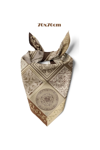 Çini Sırrı Desen 70 70cm Bandana/fular Kahverengi