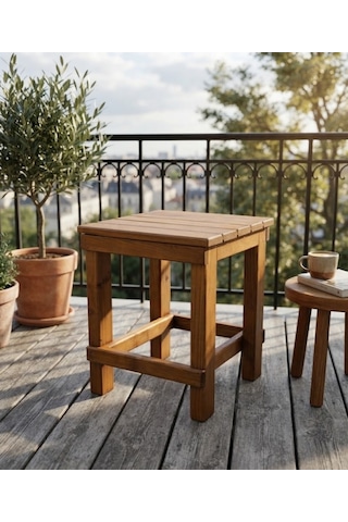 Missidea Kare Model Ahşap Tabure 30x30 Cm- Doğal, El İşçiliği, Modern Tabure