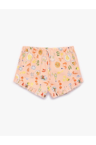 Koton Pamuklu Rahat Kesim Fiyonk Detaylı Kiraz Baskılı Şort Pijama Altı Turuncu Desenli 6slk80067mw