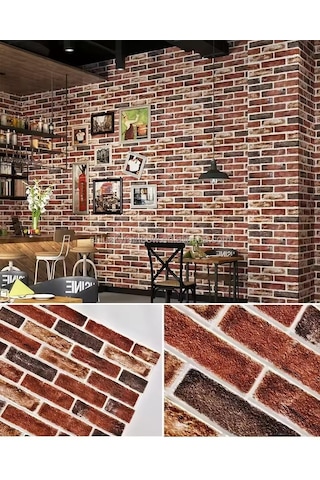 70x70cm 1 Adet Kendinden Yapışkanlı Çok Renkli Taş Tuğla Desen Salon Ofis Duvar Kağıdı Paneli Nw149