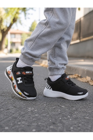 Mini Bonito Kız Erkek Çocuk Sneakers Spor Ayakkabı Desenli Tabanlı Modern Günlük Rahat Çocuk Ayakkabısı Siyah